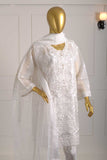 R22-Net-16-White | 3Pc Embroidered Semi-Stitched Ayudia Net Fabric Dress