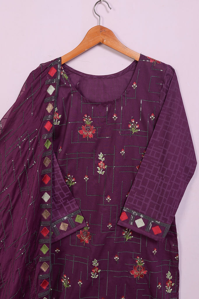 SC-210A-Purple- Chilli Bites | 3Pc Cotton Embroidered & Printed Dress