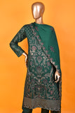 Persian-Cat-(SC-169A-Green) 3Pc Embroidered & Printed Un-Stitched Cotton Dress With Embroidered Chiffon Dupatta