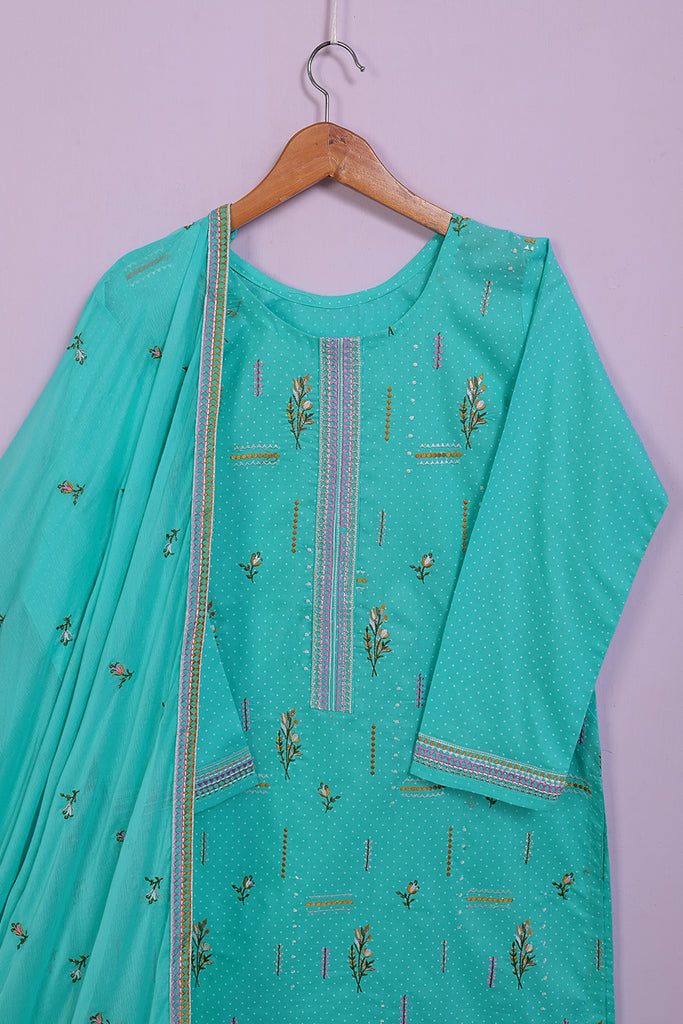 SC-206B-Sea Green - The Banquet | 3Pc Cotton Embroidered & Printed Dress