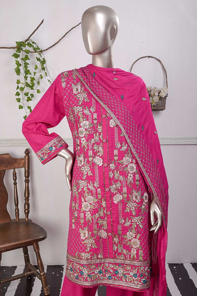 SC-258A-Pink - Madonna | 3Pc Cotton Embroidered & Printed Dress