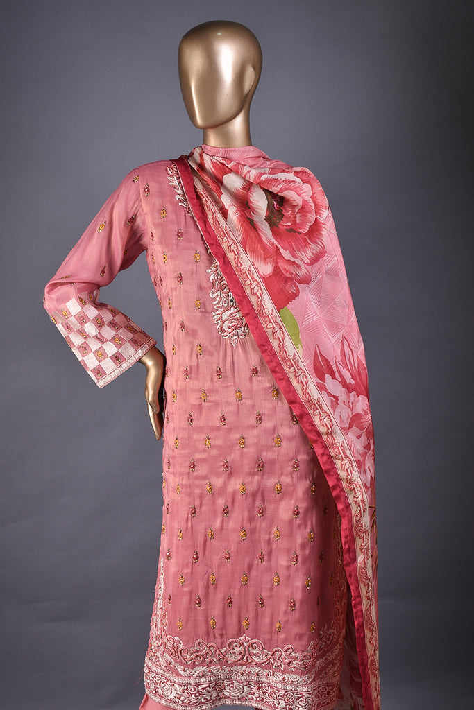 LM-03-Pink - Roseate | 3Pc Unstitched Mysoori Embroidered Dress