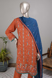 SC-256A-Rust - Meraki | 3Pc Cotton Embroidered & Printed Dress
