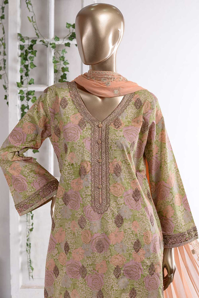 Jhumka Chandi (SC-54A-Skin) Embroidered Cambric Dress with Embroidered Chiffon Dupatta