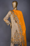 3pc Un-Stitched Embroidered Bamber Chiffon Dress With Raw Silk Trouser - Diaphanous Air (AMB-05-Skin)