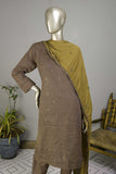 SC-143F-Khaki - Gulmohar | 3Pc Cotton Embroidered & Printed Dress