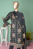 Triangle Flow (SC-78F-DarkGrey) Embroidered Cambric Dress with Embroidered Chiffon Dupatta