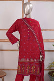 SC-263A-Red - Afsaaneh | 3Pc Cotton Embroidered & Printed Dress
