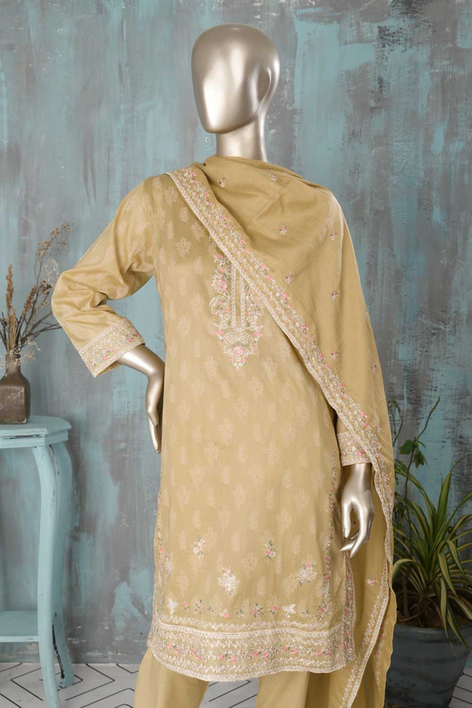 SC-271A-Mehndi - Chameli | 3Pc Cotton Embroidered & Printed Dress