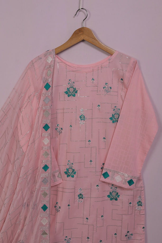 SC-210B-Pink - Chilli Bites | 3Pc Cotton Embroidered & Printed Dress