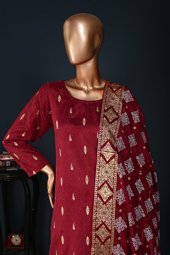 CC-6B-Maroon | 3 Pc Unstitched Printed Cambric Dress