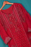 1Pc Unstitched Chiffon Embroidered Kurti With Jewel Handwork - (CUK-05-Red)