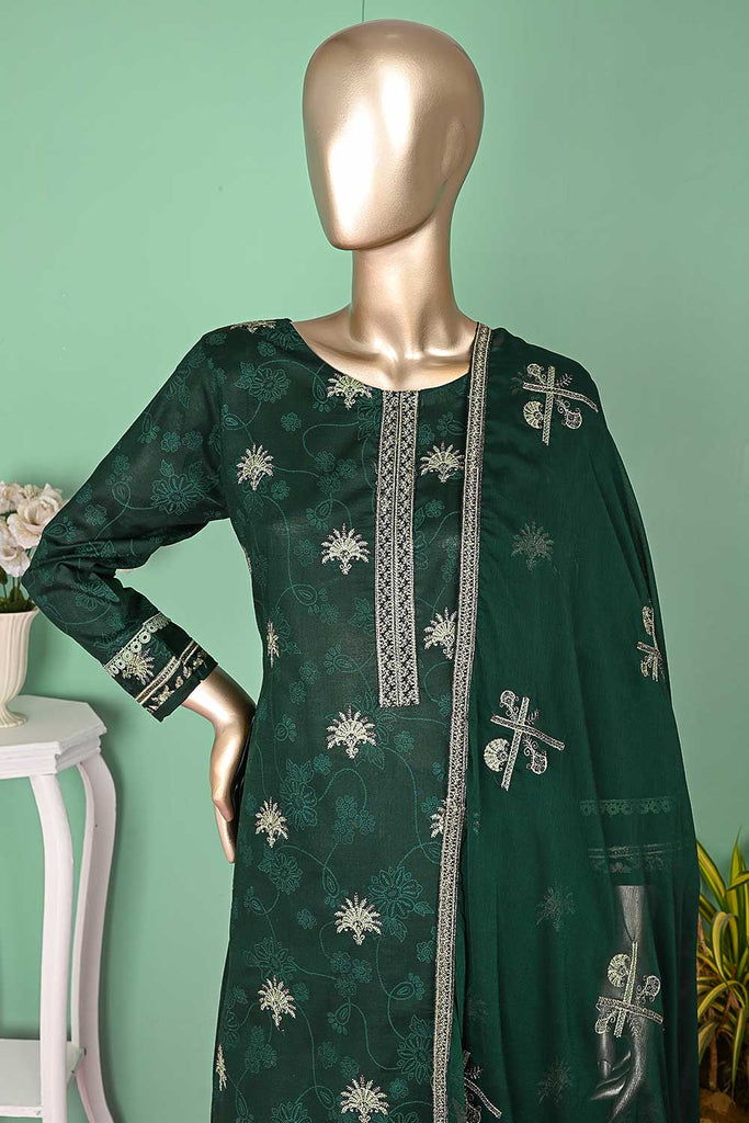SC-301A-Green - Marvell | 3Pc Cotton Embroidered & Printed Dress