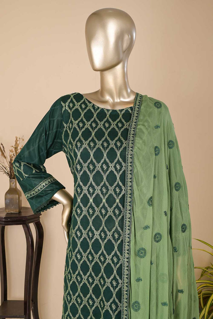 SC-286A-Green-Tadpole | 3Pc Cotton Embroidered & Printed Dress