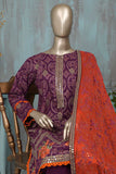 SC-198F-Purple - The 9MM | 3Pc Cotton Embroidered & Printed Dress