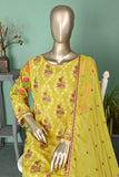 SC-297B-Yellow - Olivia | 3Pc Cotton Embroidered & Printed Dress