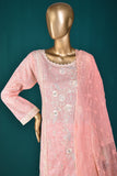 3 Pc Semi-Stitched Embroidered Self-Printed Cotton Dress with Chiffon Embroidered Dupatta and Cotton Trouser  - (P-127A-Pink)