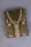 R21-C222-Mehndi - Rich Aura - 3 Pc Semi Unstitched Chiffon Embroidered