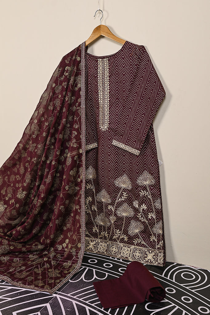 SC-106D-GP-Maroon - Son Pari | 3Pc Cotton Embroidered & Printed Dress