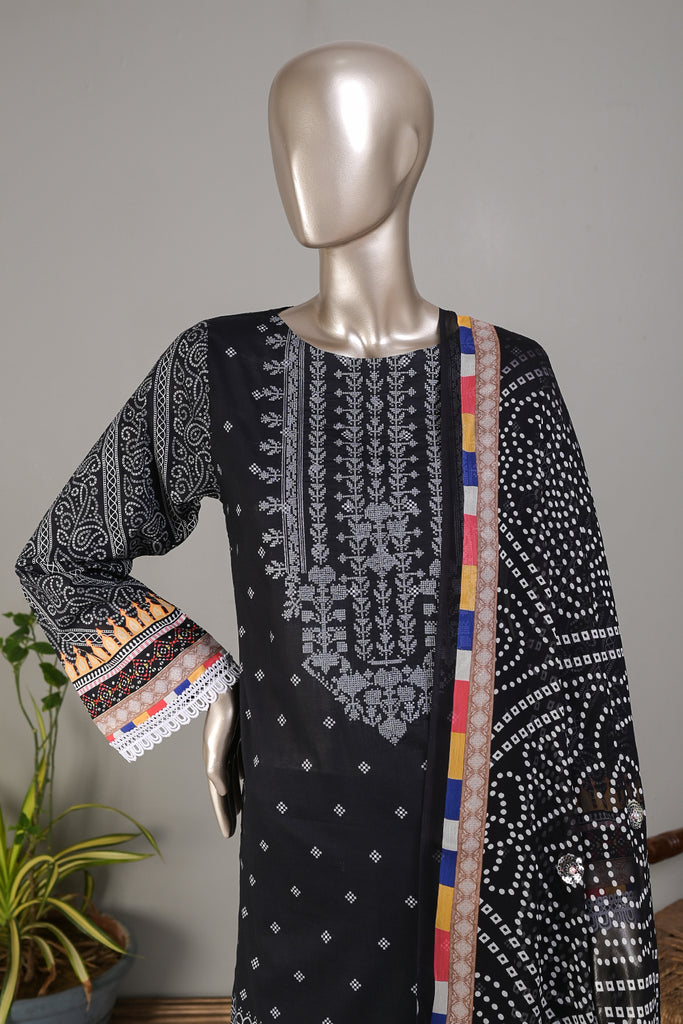 E2-07 | 3Pc Lawn Embroidered & Printed Dress