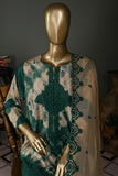 SC-228B-BottleGreen - Laser Tie&Dye | 3Pc Cotton Embroidered & Printed Dress
