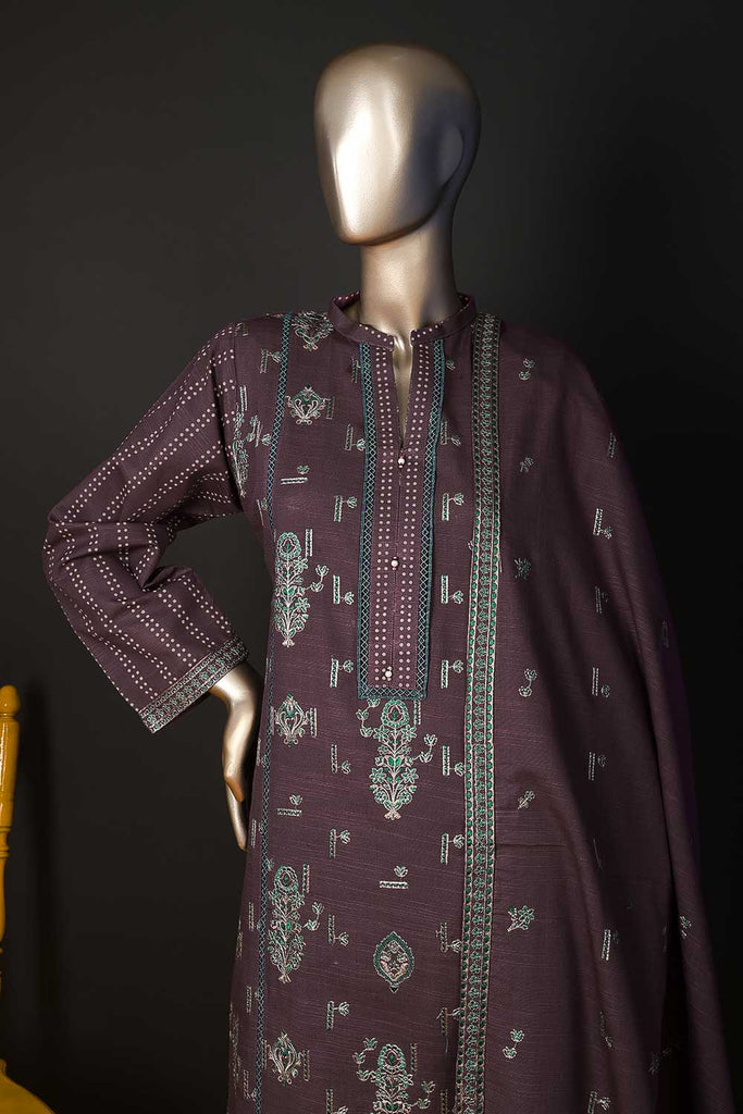 PZK-1A-Purple - Raani Sahiba | 3PC Unstitched Embroidered Khaddar dress