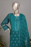 SC-221C-Turquoise - Treasure Gold | 3Pc Cotton Embroidered & Printed Dress