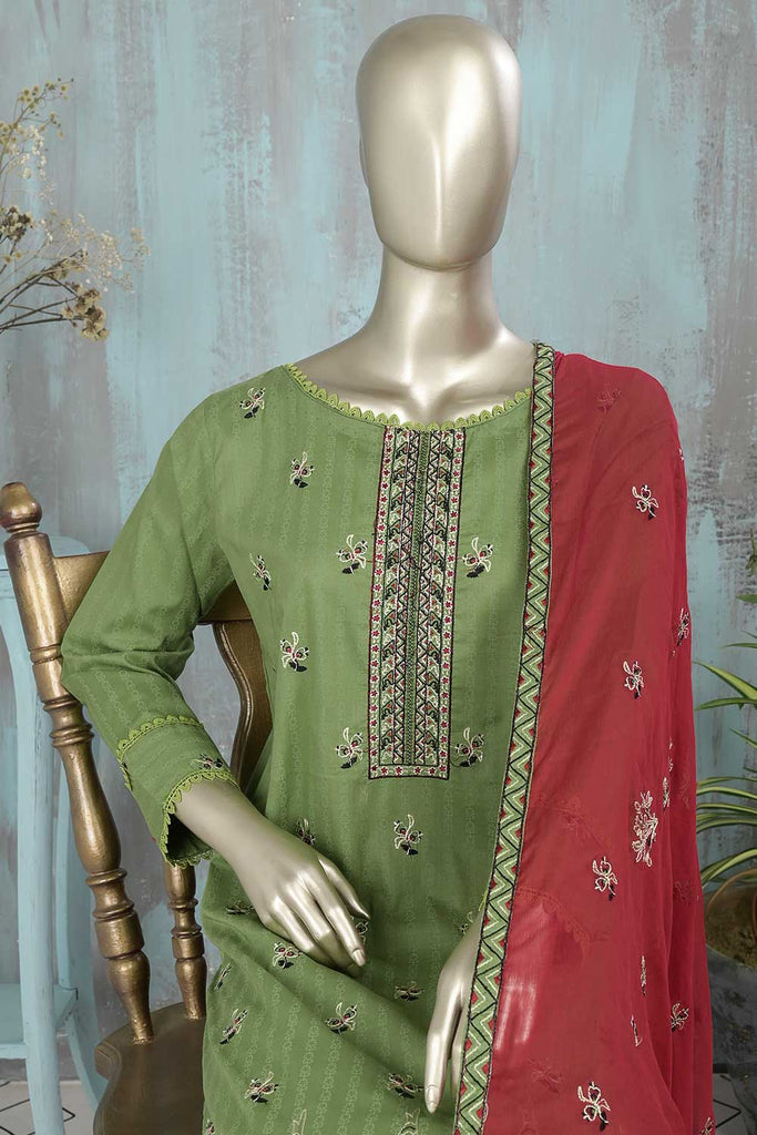 SC-272B-Green - Janan | 3Pc Cotton Embroidered & Printed Dress