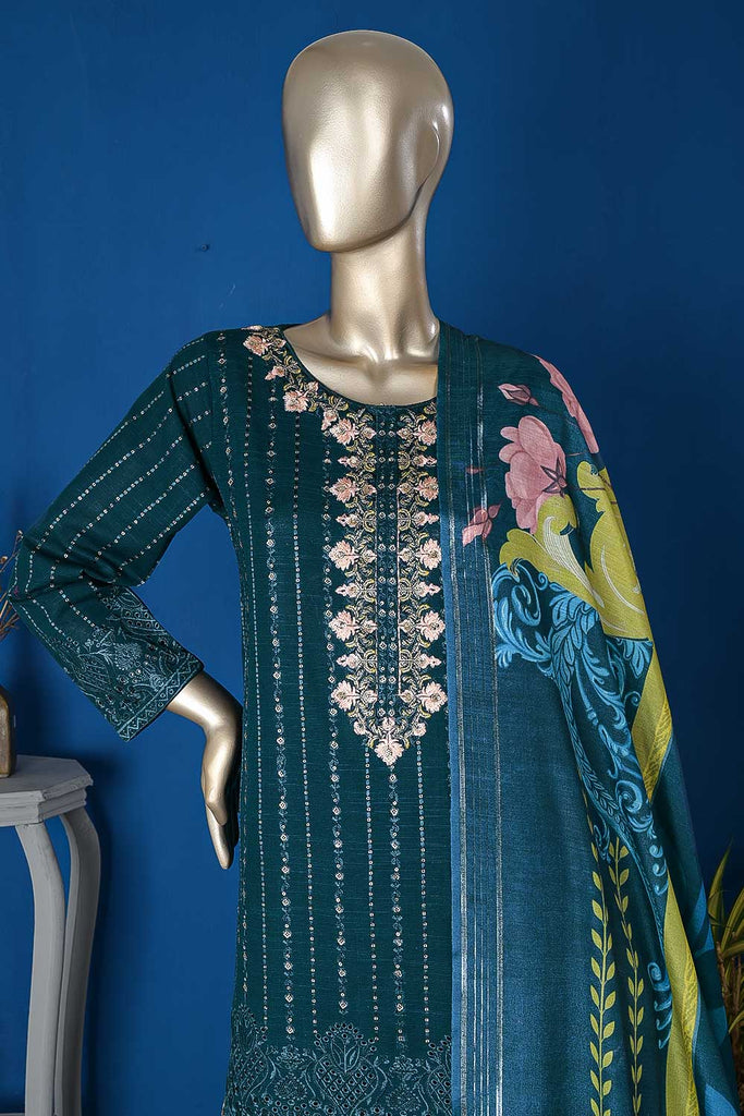 ZKPS-5-Turquoise - Aqs e Junoon | 3PC Unstitched Embroidered Khaddar dress