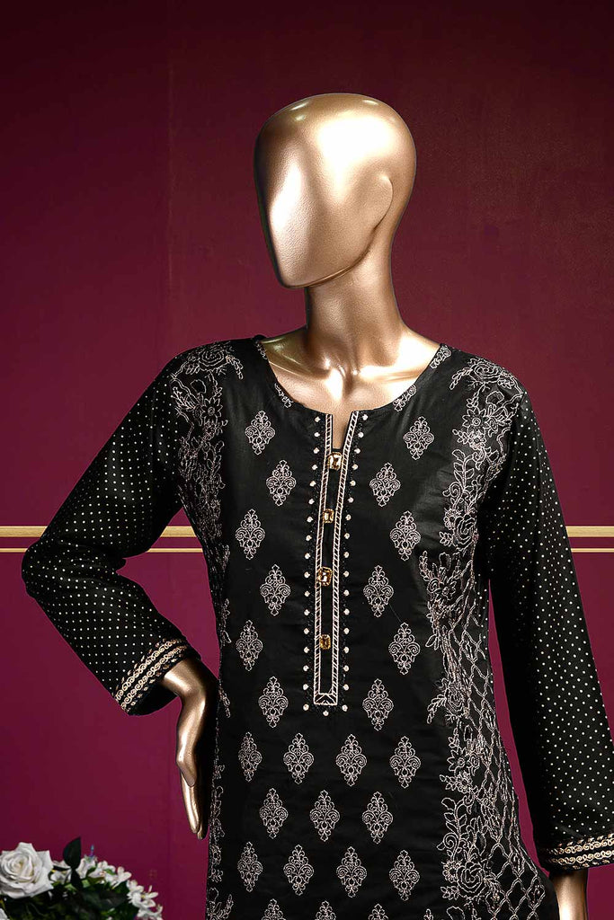 Midnight Twinkle (AC-1A) | Black Unstitched Embroidered Cambric Kurti