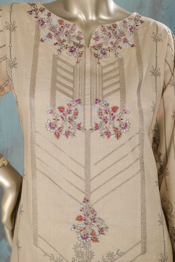 Air Love (DE-05-Cream) 3Pc Unstitched Digital Printed & Embroidered Cotton Dress with Digital Printed Lawn Dupatta & Cotton Trouser