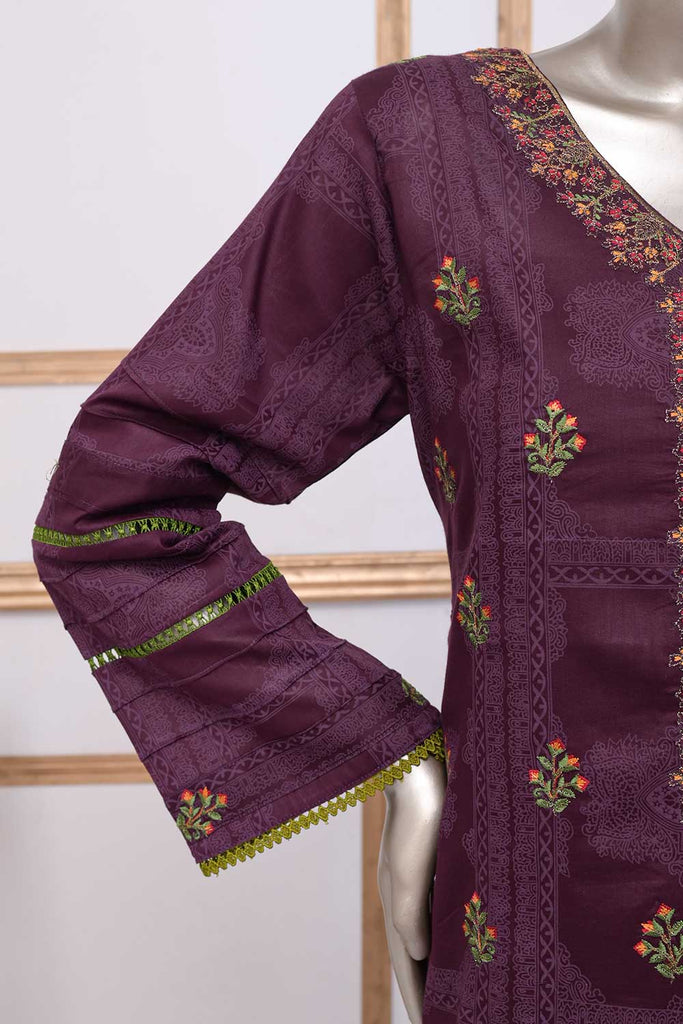 SC-264A-Purple - Saugaat | 3Pc Cotton Embroidered & Printed Dress