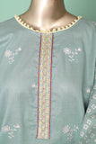 SC-299B-Cyan - Dilna | 3Pc Cotton Embroidered & Printed Dress
