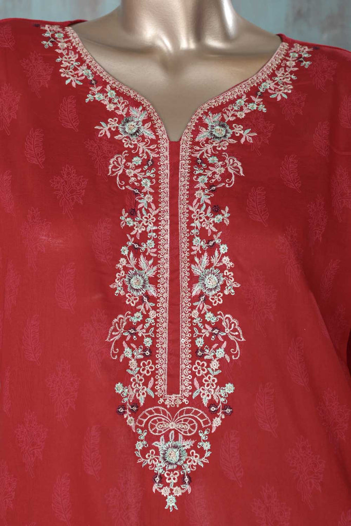 SC-271C-Red - Chameli | 3Pc Cotton Embroidered & Printed Dress