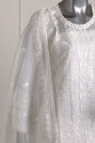 R22-Net-15-White | 3Pc Embroidered Semi-Stitched Ayudia Net Fabric Dress