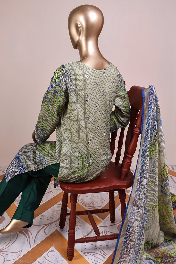 Sunny Day (PNE-10) - 3 Pc Unstitched Embroidered Digital Lawn Dress with Bamber Chiffon Digital Dupatta (Embroidered Borders on Dupatta)