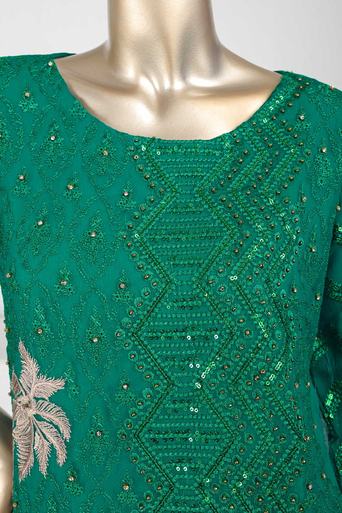 EHPC-1A-SeaGreen - Coconut Groove | 3Pc Chiffon Handwork Embroidered Dress
