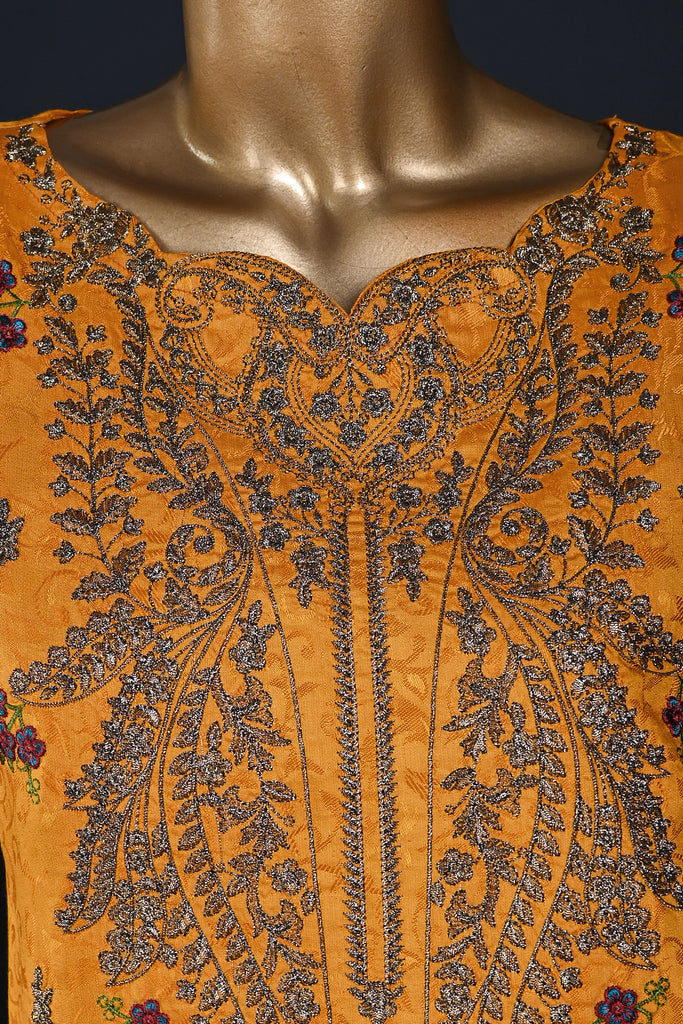 SVV-1A-Yellow-Phulkari | 3Pc Cotton Embroidered & Printed Dress