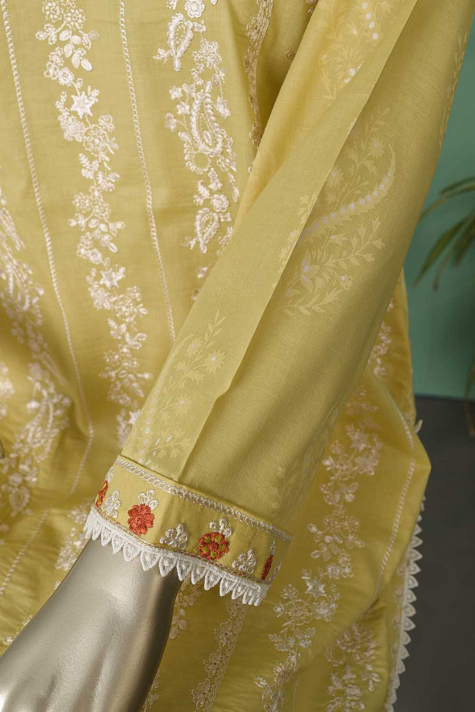SC-290B-Yellow - Belle | 3Pc Cotton Embroidered & Printed Dress
