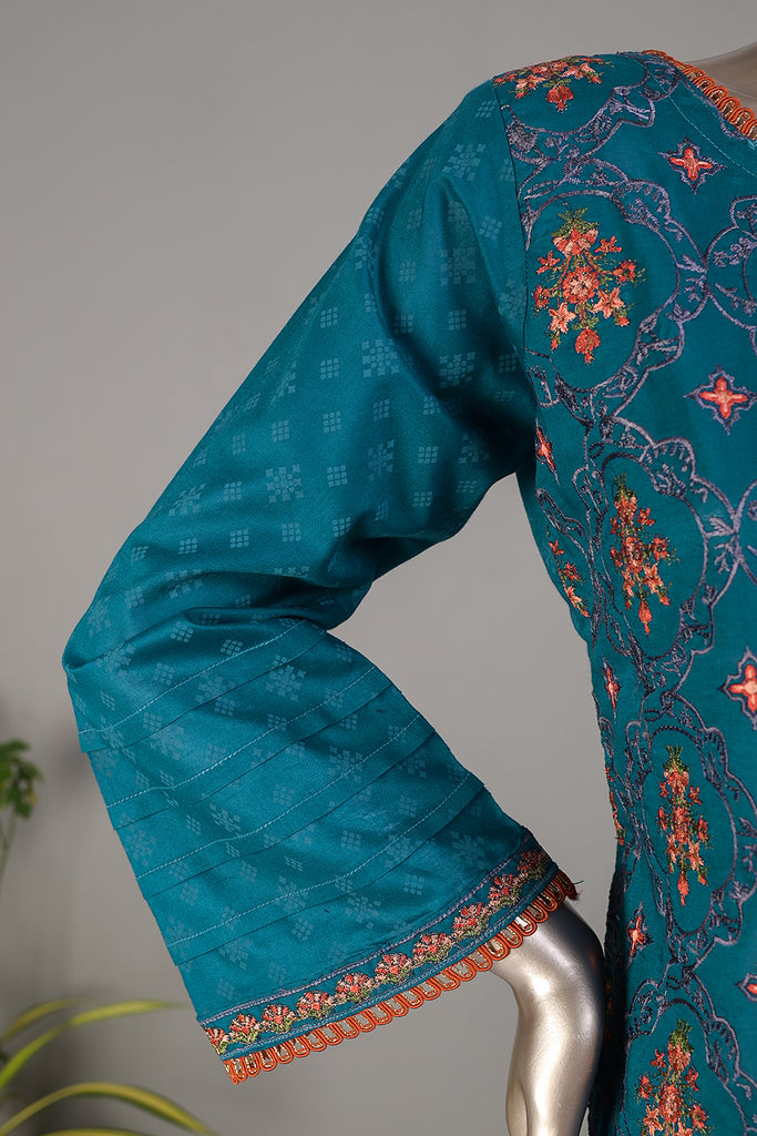 SC-231C-Turquoise - Qandil | 3Pc Cotton Embroidered & Printed Dress