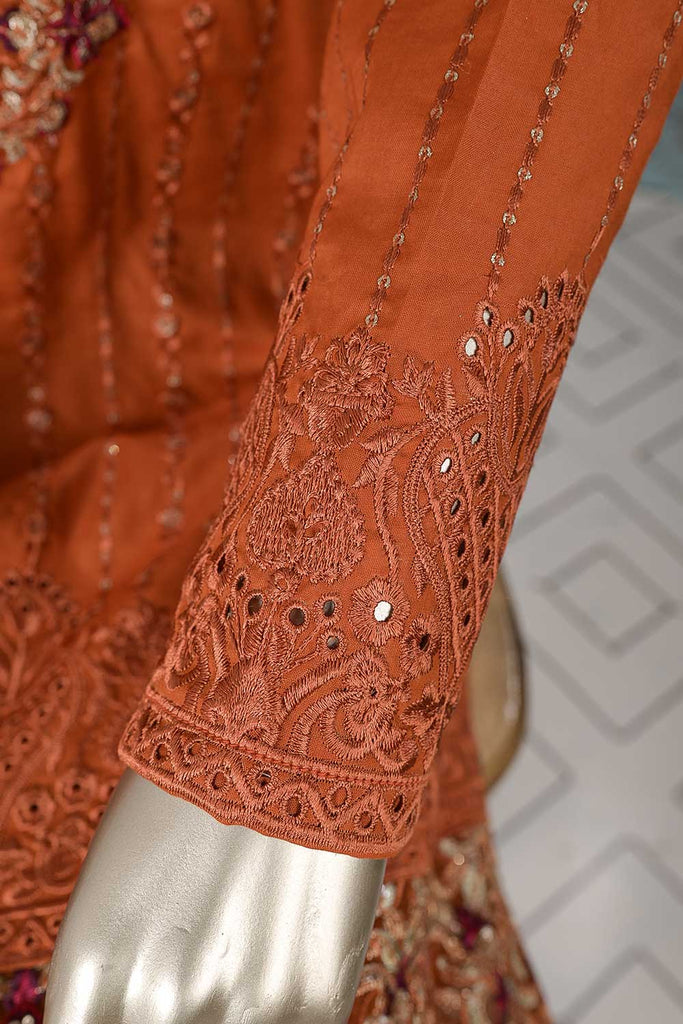 SC-184E-Rust - AQS-E-JUNOON | 3Pc Cotton Embroidered & Printed Dress