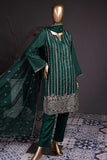 Chicken Stripe (SC-80A-Green) Embroidered Un-Stitched Cambric Dress With Embroidered Chiffon Dupatta