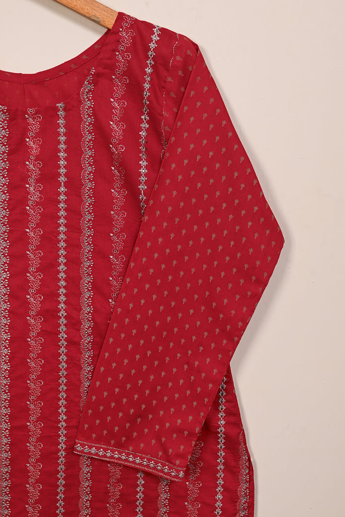 SC-80D-Red - Chicken Stripe | 3Pc Cotton Embroidered & Printed Dress