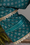 SC-221C-Turquoise - Treasure Gold | 3Pc Cotton Embroidered & Printed Dress