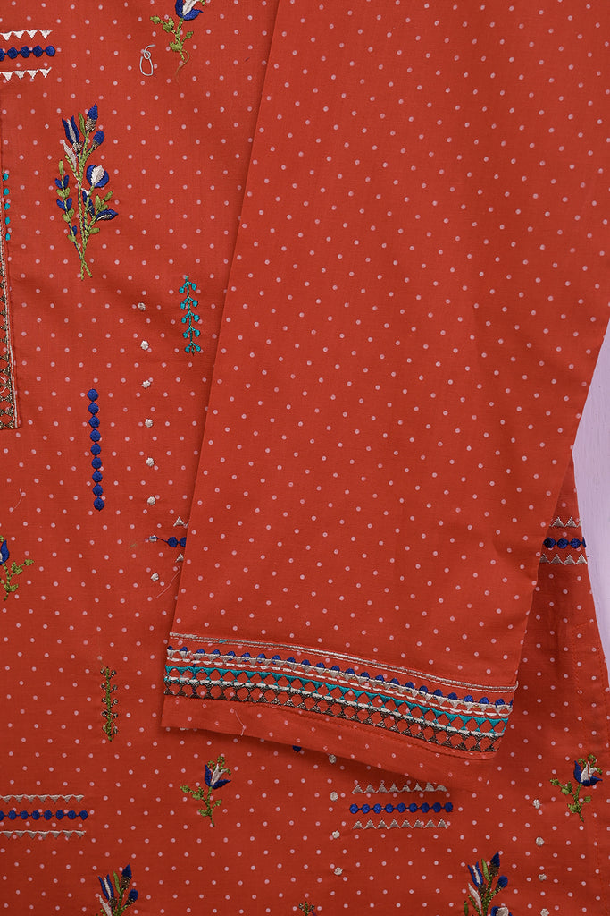 SC-206A-Orange - The Banquet | 3Pc Cotton Embroidered & Printed Dress