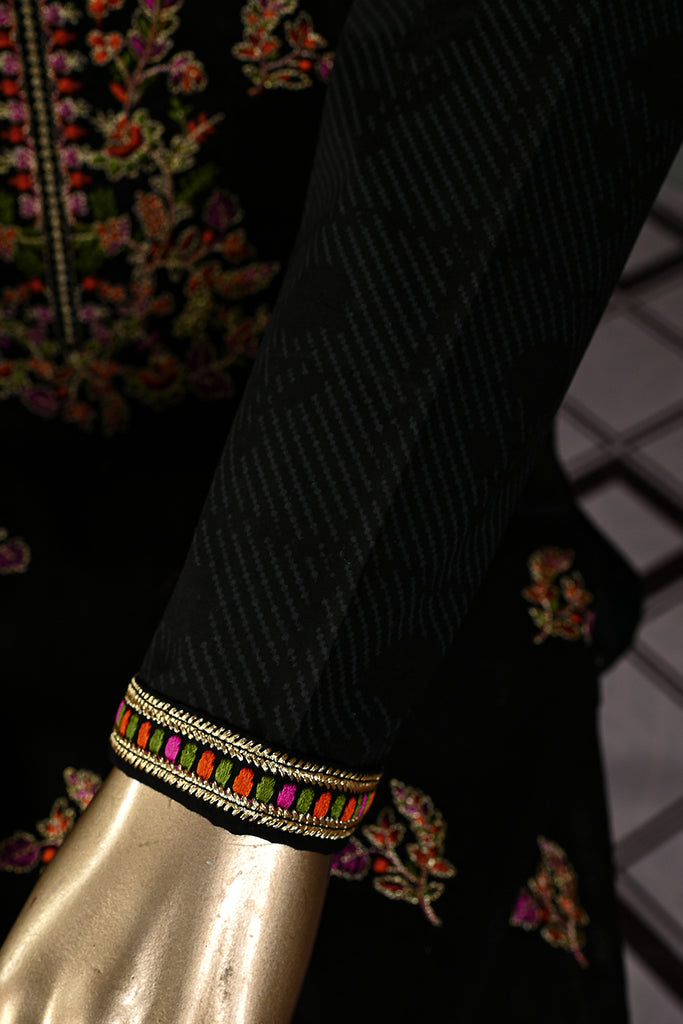 SC-227B-Black - Fariha | 3Pc Cotton Embroidered & Printed Dress