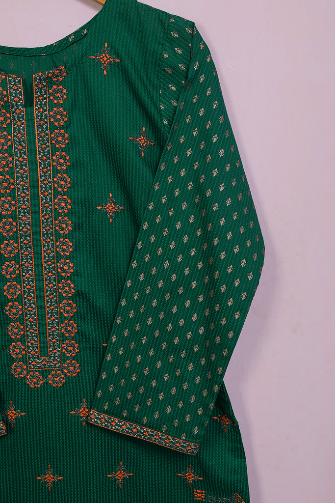 SC-209B-Green - Snow Lines | 3Pc Cotton Embroidered & Printed Dress