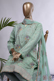 Triangle Flow (SC-78B-Cyan) Embroidered Cambric Dress with Embroidered Chiffon Dupatta