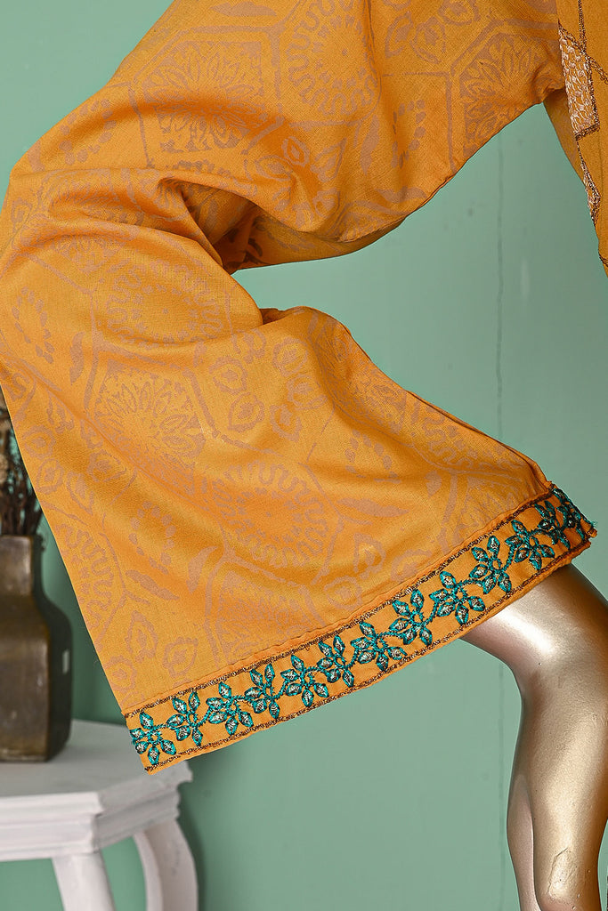 SC-300A-Mustard - Sui Makri | 3Pc Cotton Embroidered & Printed Dress