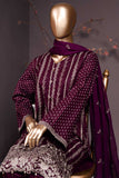 Chicken Stripe (SC-80B-Purple) Embroidered Un-Stitched Cambric Dress With Embroidered Chiffon Dupatta
